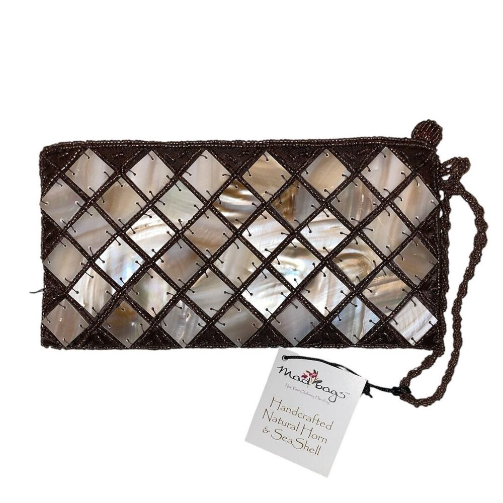 Mad Bags Natural Horn & Sea Shell Mini Clutch Wristlet - Picture 2 of 8